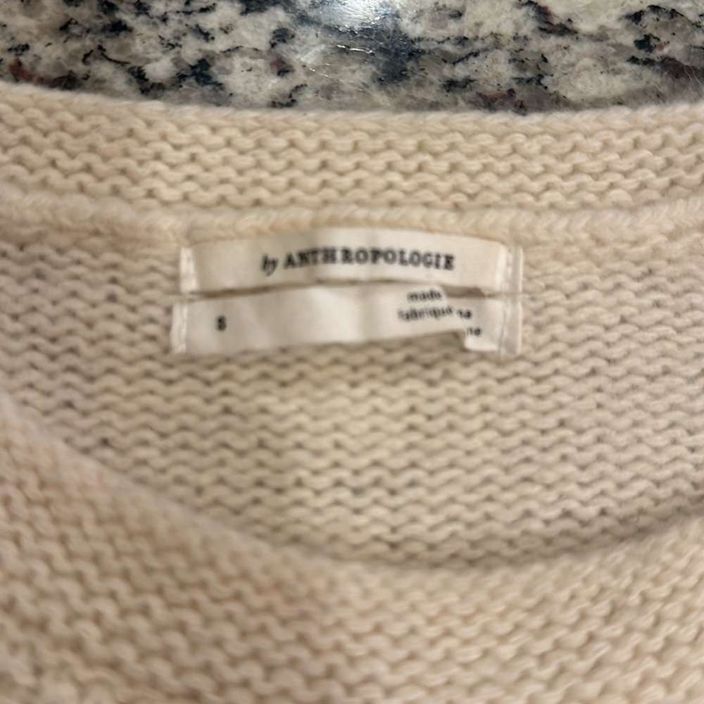 Anthropologie Elizabeth Pointelle Lambswool Alpaca Puffed Sleeve Sweater S L7 - Picture 6 of 7